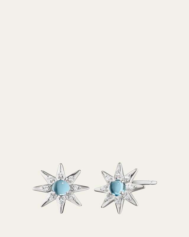 Sterling Silver Star Earrings with Blue Topaz and White Sapphire